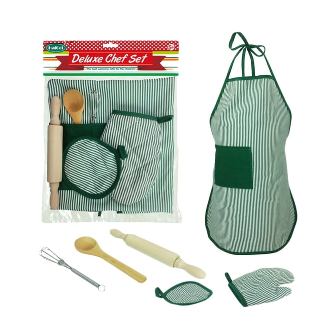 Juego de gadgets para hornear para niños Mitt Amasar Palo Cuchara Delantal Batidor de huevos Kit de tela pequeña Herramientas de cocina seitruly JJ24776-00B