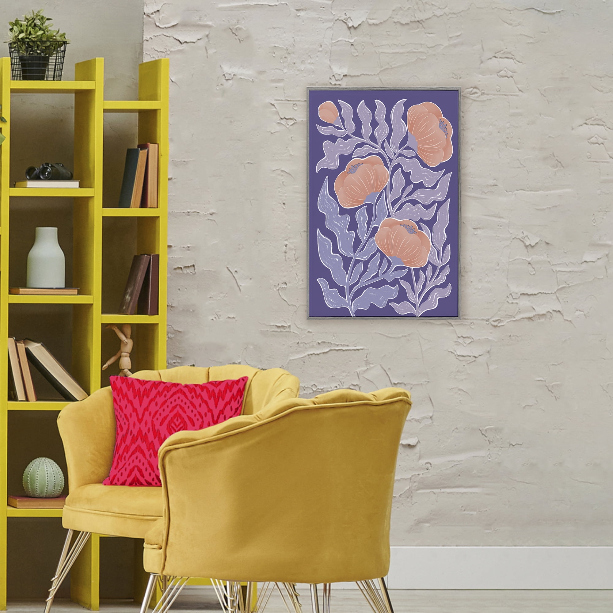 Stupell Industries Midcentury Purple Poppies Gray Framed Giclee Art, design by Martina Pavlova
