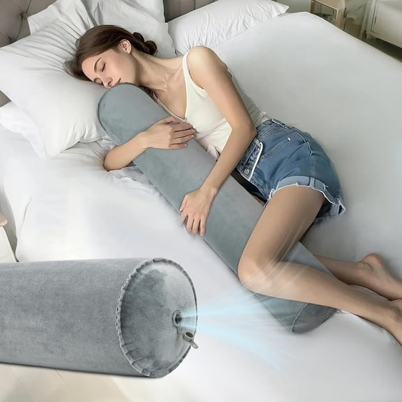 LQSEO Inflatable Body Pillow Long Pillow for Bed Oval Bolster Pillow,For Good Sleeping and Backneck Support,1Pcs Grey Bolster Pillow