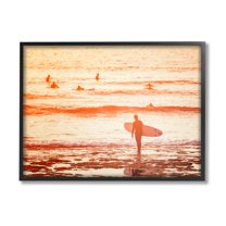 Stupell Industries Surfing Sunset Beach Shore Photograph Black Framed Art Print Wall Art, Design by Igor Vitomirov