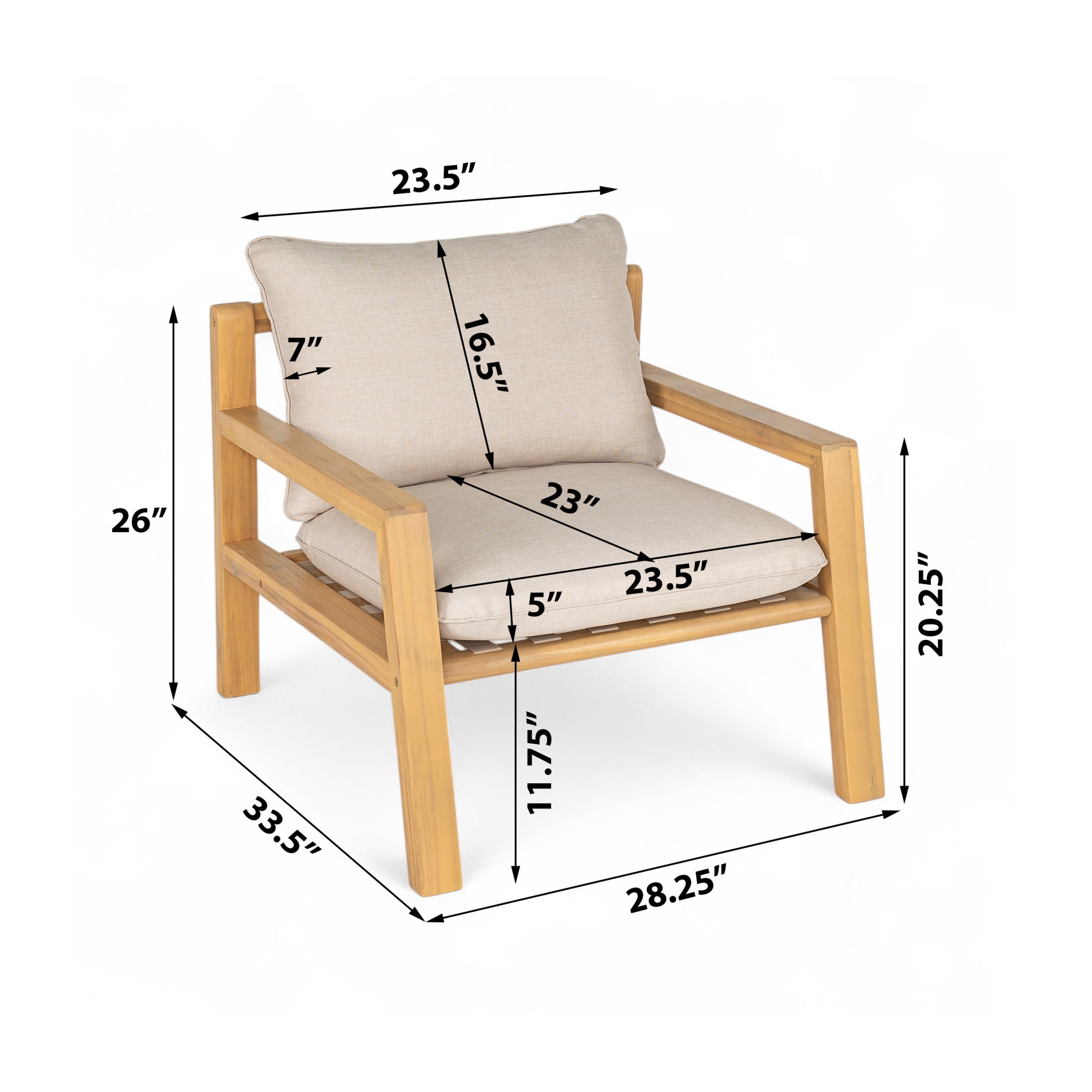 Christopher Knight Home Outdoor Wood Lounge Chair with Rope Weaving Backrest, Beige Cushion