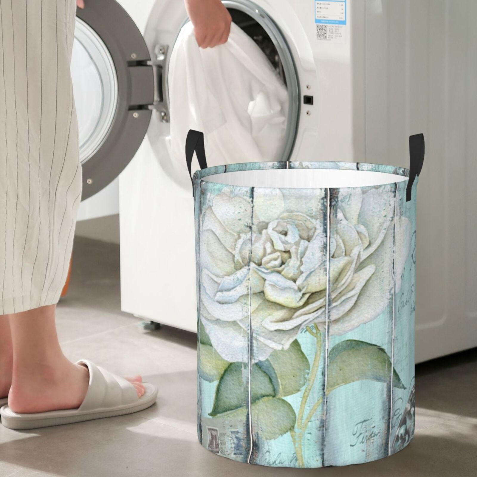 Large Laundry Basket with Handles - Vintage Rose1 Kids Baby Dirty Clothes Laundry Hamper for Bedroom Aesthetic