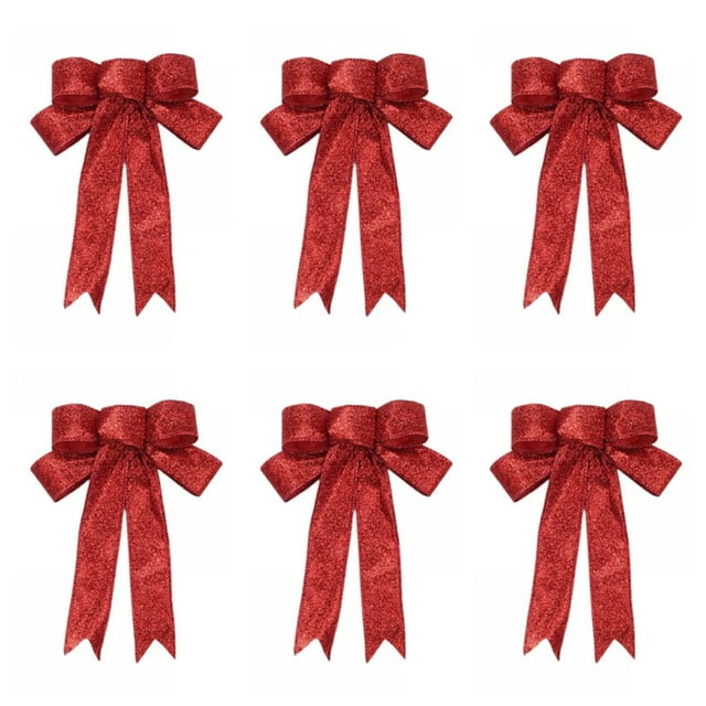 Grands Nœuds en PVC Rouges de Noël (6 Unités) 9” x 9”