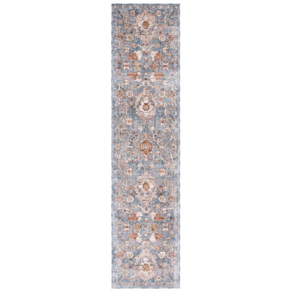 SAFAVIEH Heirloom Emely Oriental Polyester Runner Rug, Blue/Grey, 2' x 8'