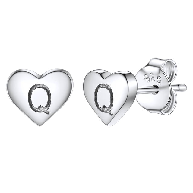 Pendientes de corazón inicial de Silvora, tachuelas de plata esterlina hipoalergénicas para mujer, diminuta letra Q, dijes de oreja, regalo de joyería para cumpleaños, día de la madre