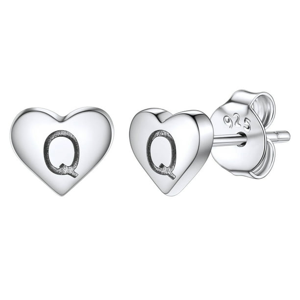 Pendientes de corazón inicial de Silvora, tachuelas de plata esterlina hipoalergénicas para mujer, diminuta letra Q, dijes de oreja, regalo de joyería para cumpleaños, día de la madre