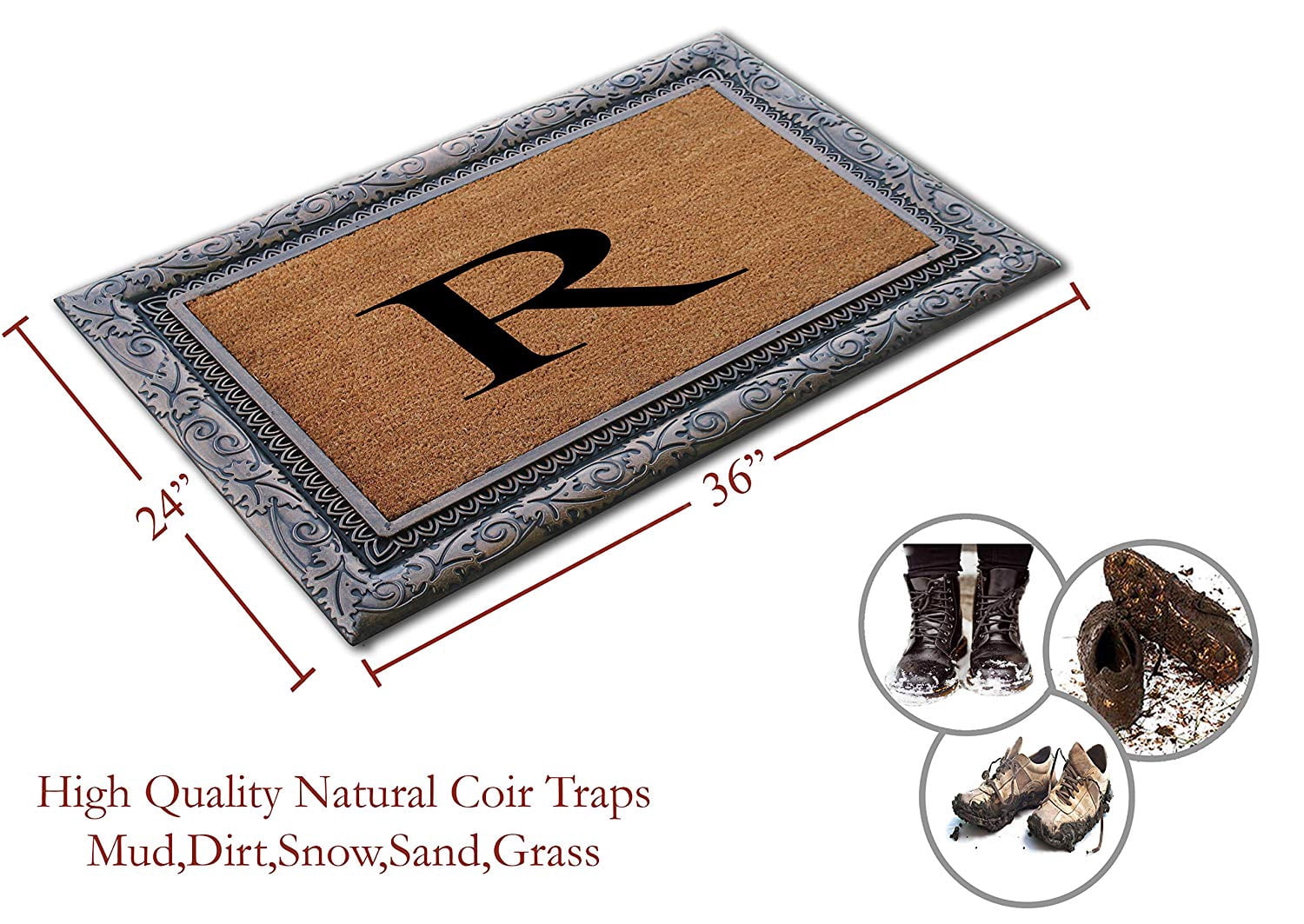 A1HC First Impression Rubber and Coir Albena 24" X 36" Bronze Finished Heavy Duty Monogrammed Doormat