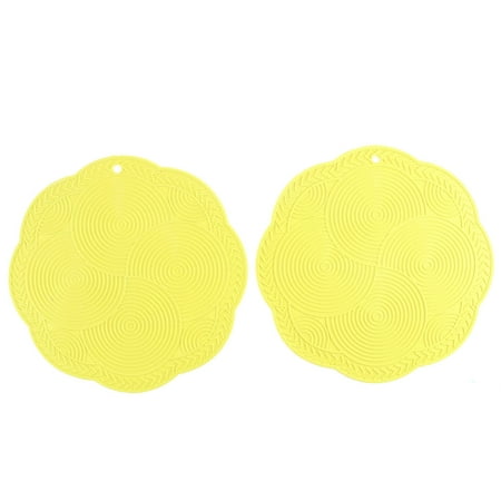 - Unique Bargains Rubber Round Pattern Heat Resistant Table Cup Mat 18.5cm Dia Yellow 2 Pcs
