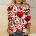 thumbnail image 2 of Womens 3/4 Sleeve Shirt Crewneck Casual Loose Print Valentine's Day Womens T Shirt Tee Tops, 2 of 5
