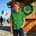thumbnail image 5 of BiZtdJrK Boys Vacation Shirts Funny Shamrock Graphic Short Sleeve Button Down Shirt Lapel Trendy Travel Beach Summer Shirts St. Patrick's Day Clothes Multicolor 130, 5 of 8
