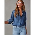 thumbnail image 4 of JILLUMI Women's Denim Shirt, Long Sleeve Button Down Jean Blouse with Pockets, 4 of 5