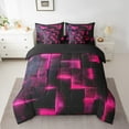 thumbnail image 2 of 3D Geometric Twin Comforter Set 7-Piece Abstract Aesthetic Bedding Comforter Sets, Black and Hot Pink Bed in a Bag Glowing Futuristic Cubes Bedding Set, Neon Grid Bed Sheets Set, 2 of 5