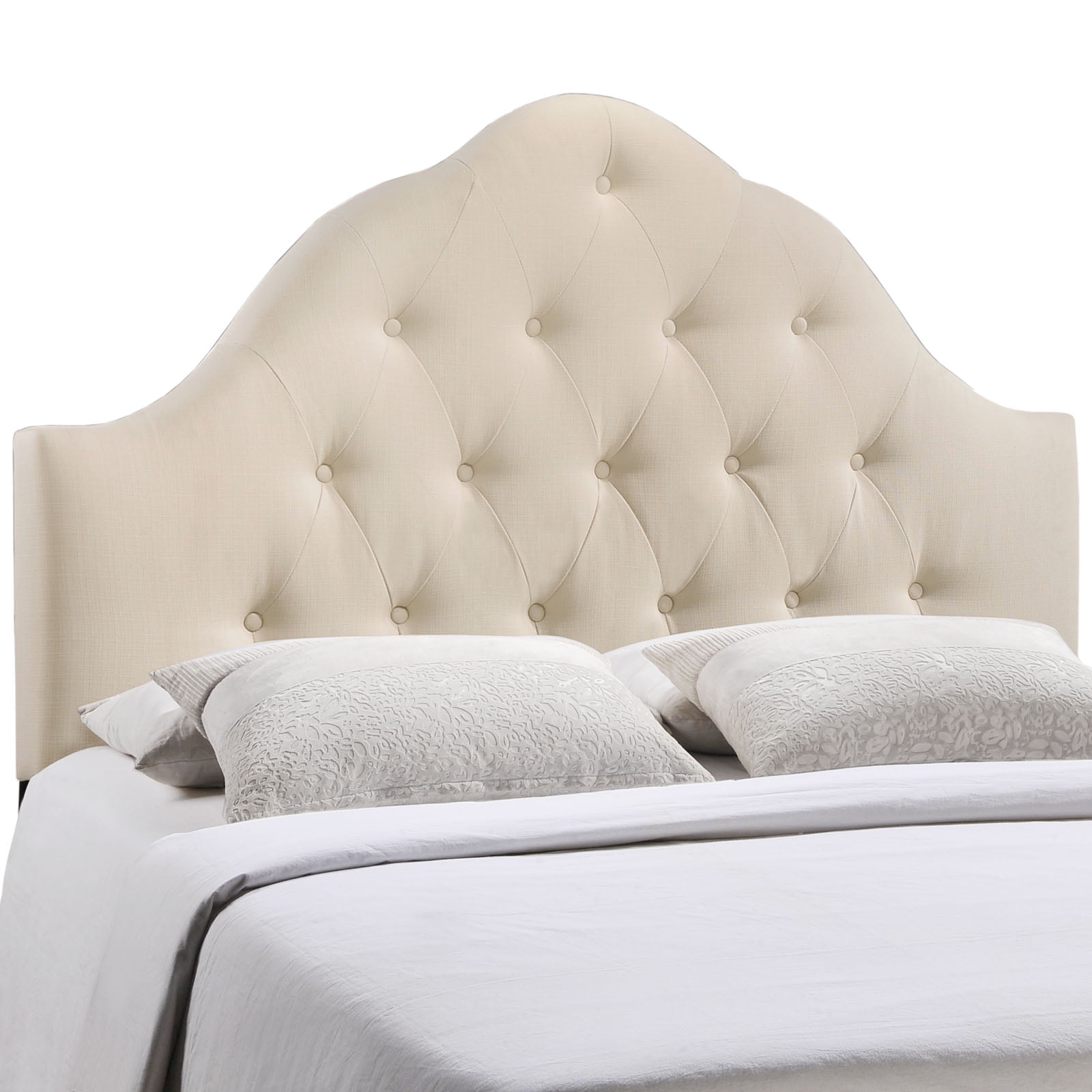 Modern Contemporary King Size Fabric Headboard, Ivory Fabric