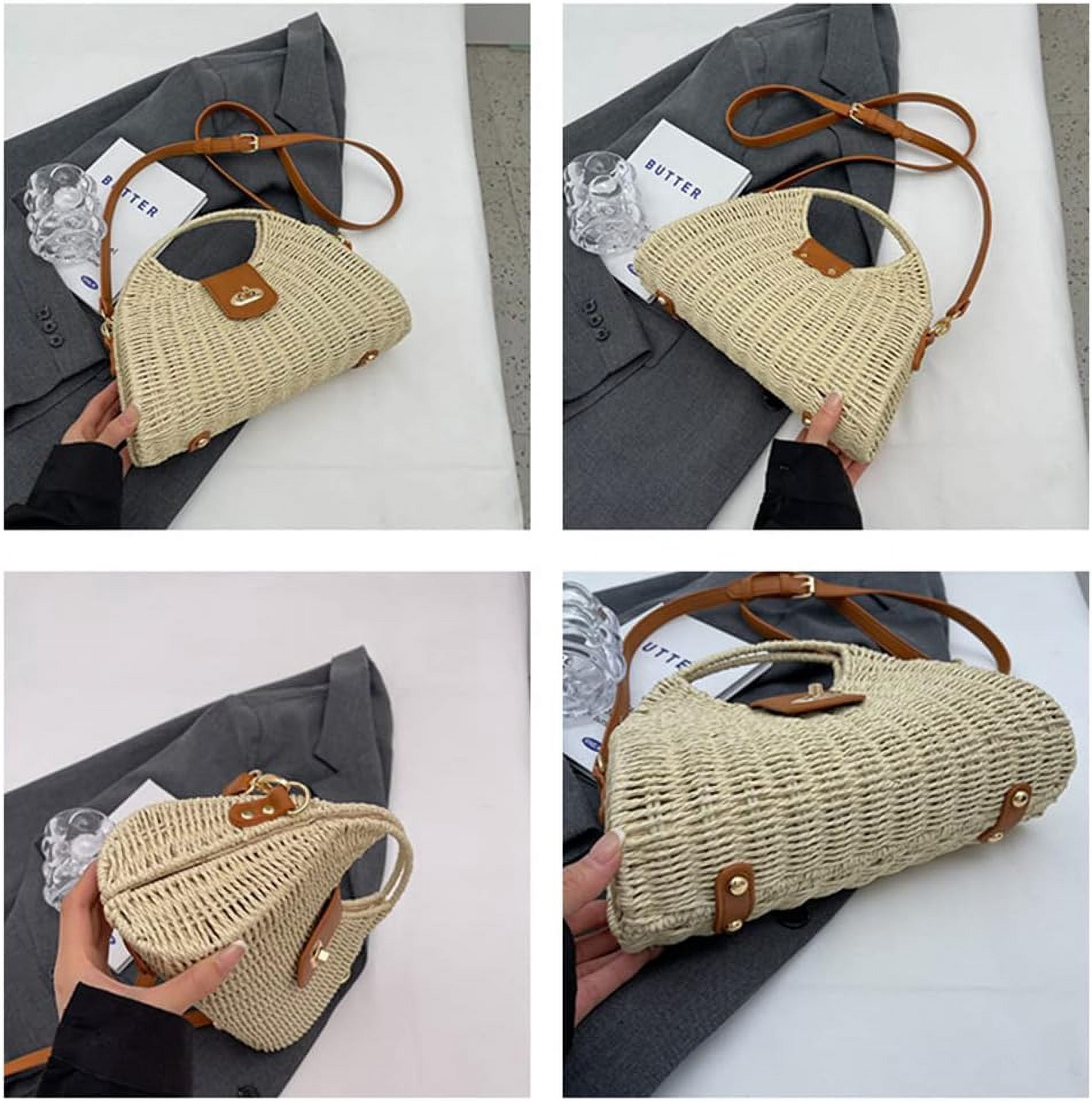CHUNTIAN Straw Crossbody Bag for Women Woven Beach Tote Purse Mini Straw Shoulder Handbag Rattan Top-Handle Bag for Vacation