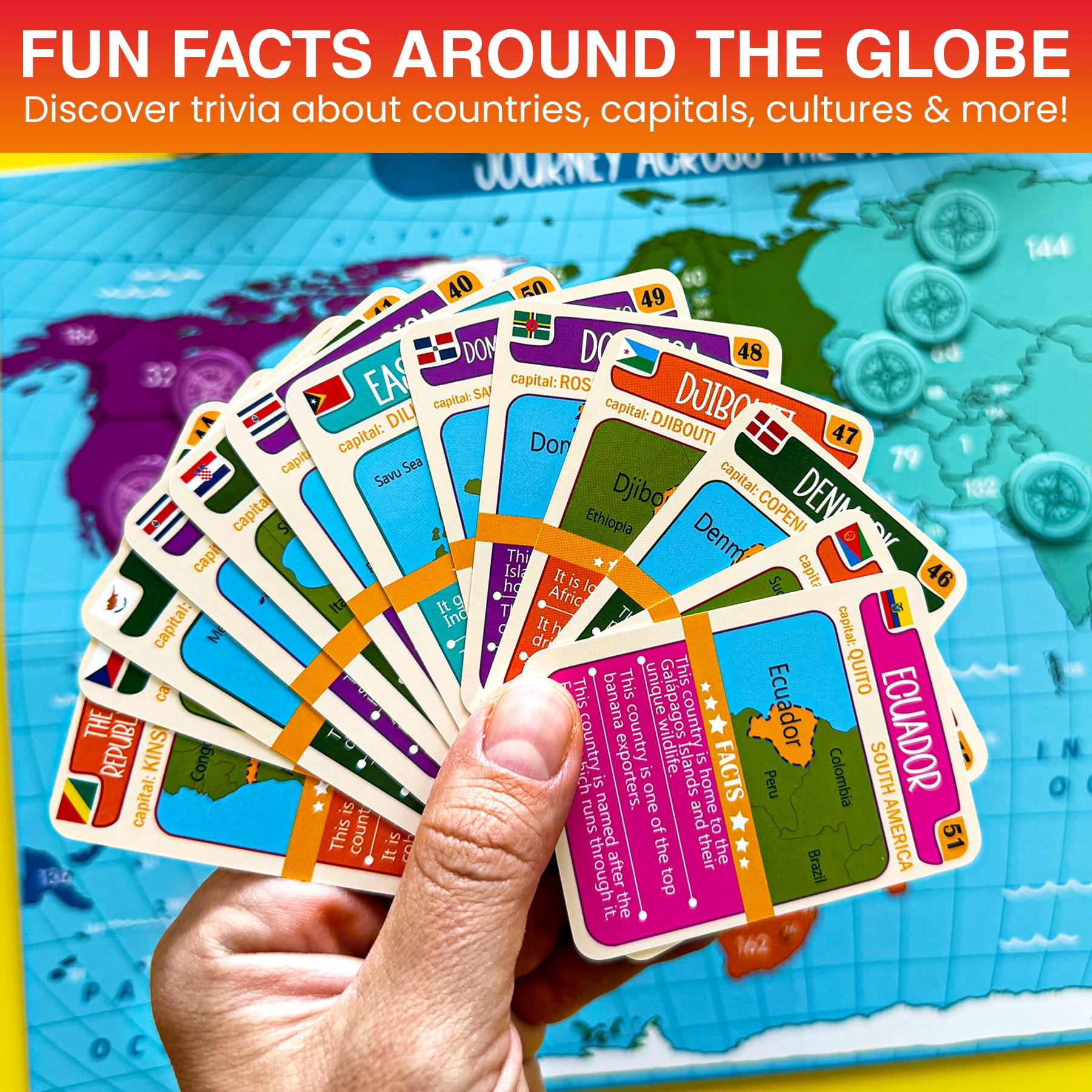 Quokka Board Games for Kids Ages 8-12 - World Game for Adults with 95 World Map Cards - Journey Across The World Card Game