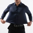 thumbnail image 6 of ZCFZJW Mens Dress Shirt Solid Satin Long Sleeve Business Casual Button Down Shirt with Pocket Stretch Wrinkle Free Wedding Dating Collared T-Shirt Tops Navy XXL, 6 of 10