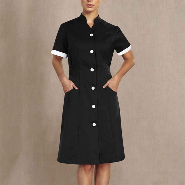 KIHOUT Robe de Travail pour Femmes, Col à Revers, Boutons devant, Décontractée, avec Poches