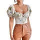 thumbnail image 1 of TRKIYQC Mujeres Crop Tops, Manga Corta Puff Estampado Floral Ruffle Street Casual Party Street Otoño Primavera Tops TRKIYQC moda, 1 of 9