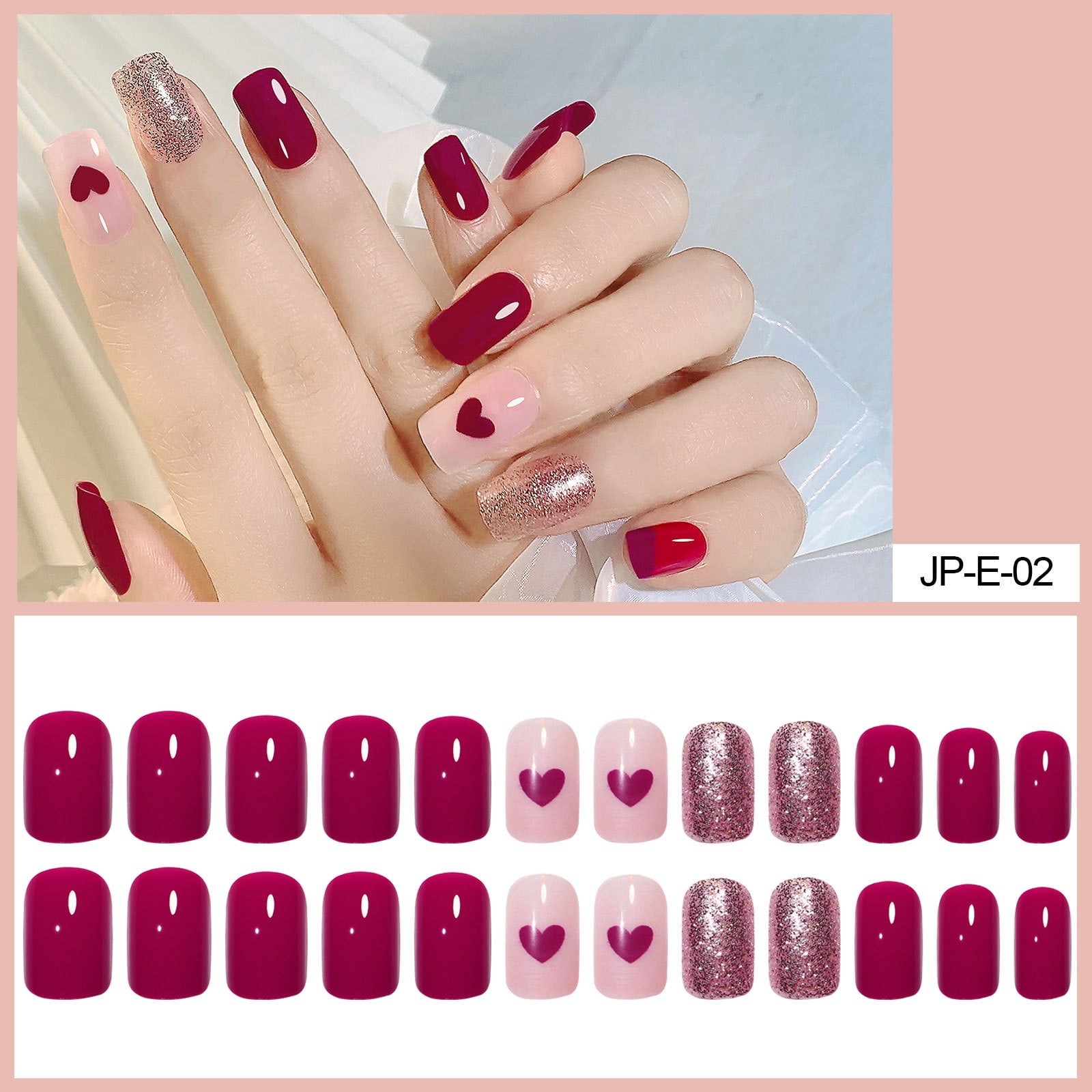NIUREDLTD Red Love Nail Patch Shiny Pressing Nail Product Is Applicable To  24 Pieces Of Nails For Women - Walmart.com