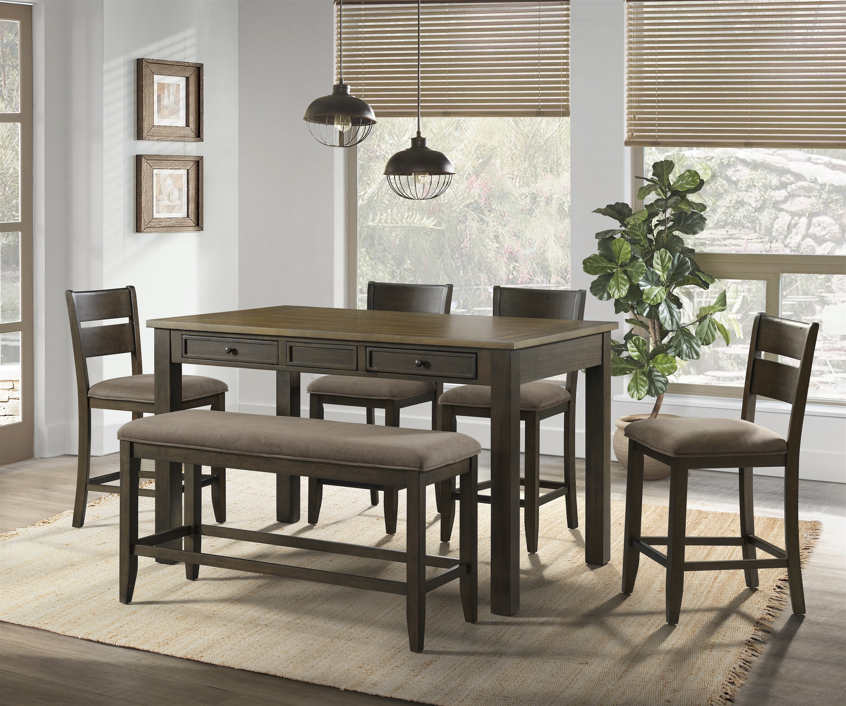Powell McRae 6-Piece Counter Height Dining Set, Rustic Brown/Brown