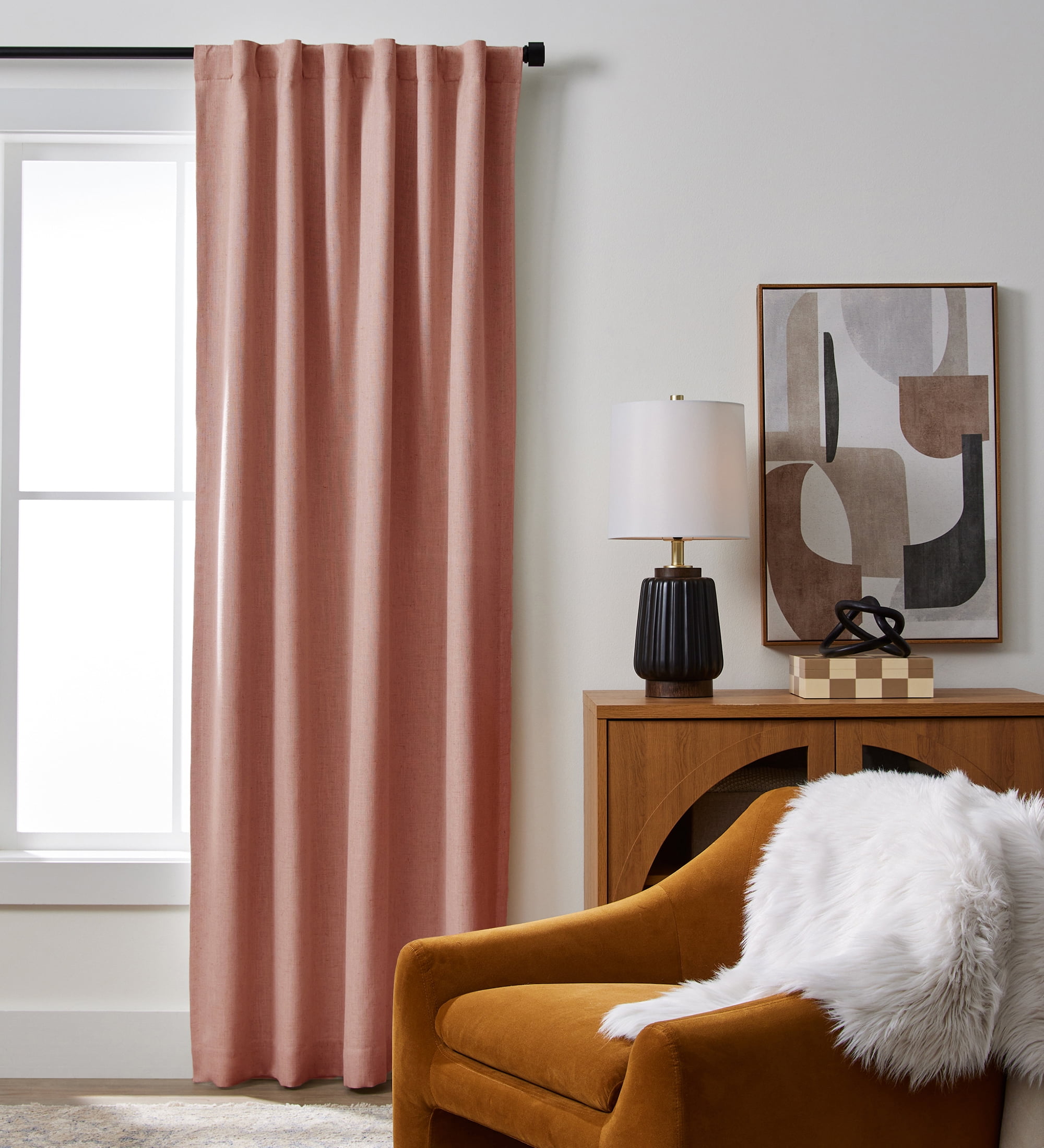 Better Homes & Gardens 100% Blackout Linen Blend Single Curtain, 50x84, Old Rose