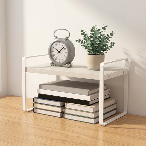 THDFTDT Office Desk Shelf Organizer, Iron Desktop Bookshelf Storage Rack, white, 1 Piece