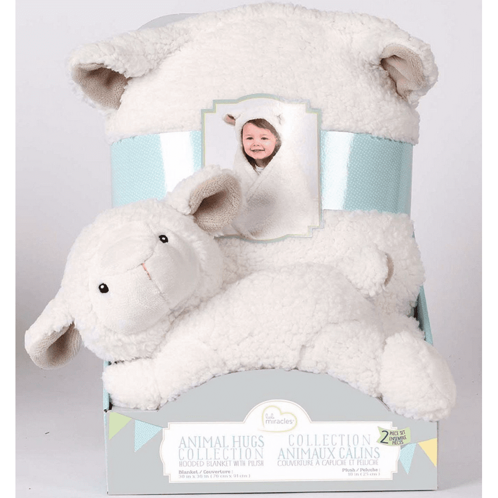 Little Miracles Little Lamb Stuffed Animal and Hooded Toddler Blanket 2 Piece - Walmart.com