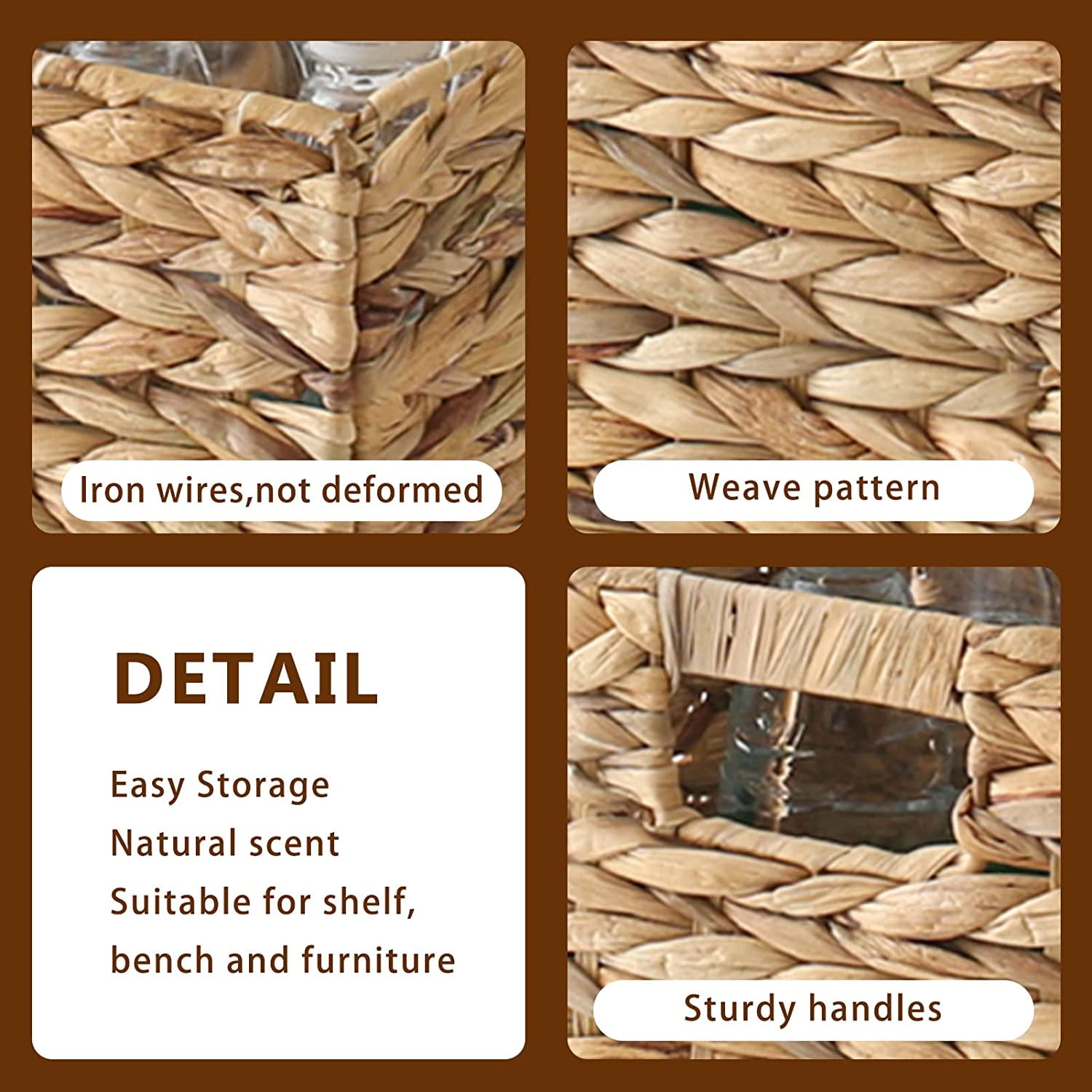 VK.Living Storage Basket Foldable Handwoven Water Hyacinth Laundry Cube Organizer Baskets Set of 2,12x12