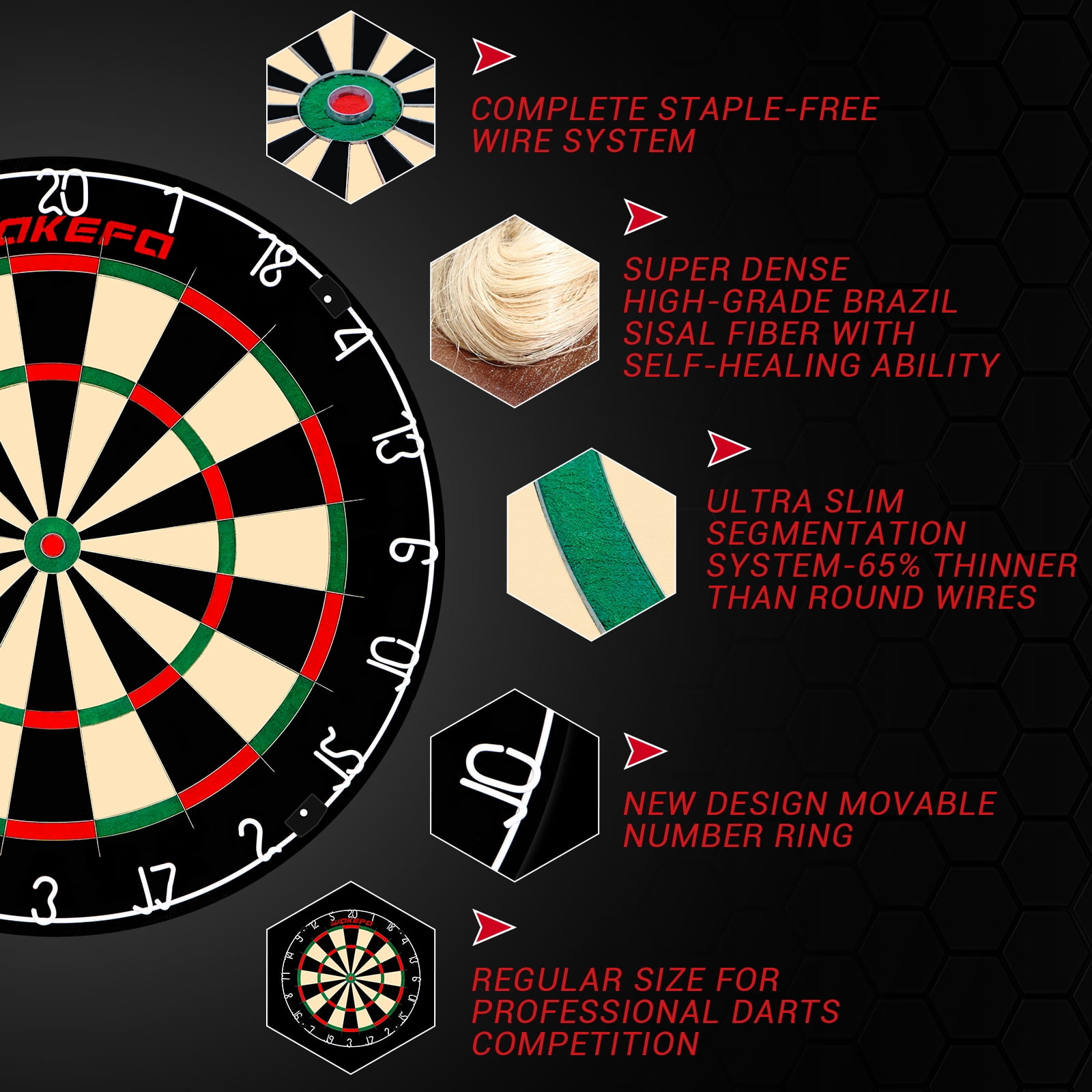 Professional Dart Boards, Competition Bristle Dartboard and Darts for Adults, Steel Tip Dart Board Set in Game Room/Bar/Office, Regulation Size High Grade Sisal Dartboards with 6 Metal Tip Darts