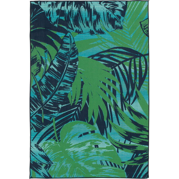 Mainstays Blue Tropical Palm Indoor, Beach Pattern Area Rugs 8×10