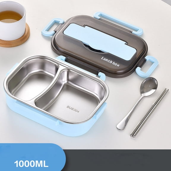 Insulated Bento Lunch Box 2 Layer Food Container Portable Microwave Safe for Office Picnic(Blue)