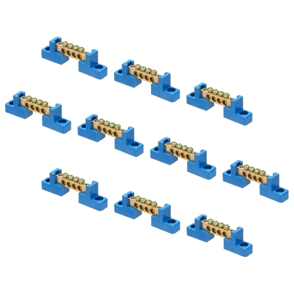 10 Pcs Ground Bus Bar Brass Terminal Grounding Bar 4 Positions Grounding Bars Block for Electric Box, Blue