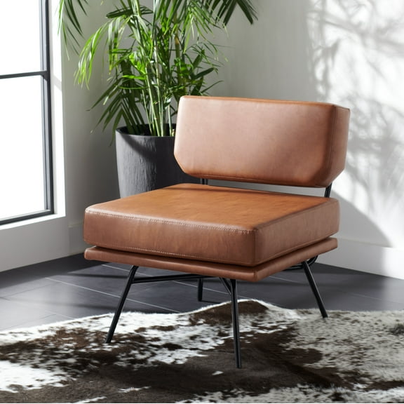 Safavieh Kermit Modern Fabric and Plywood Dining Side Chairs, Cognac/Black