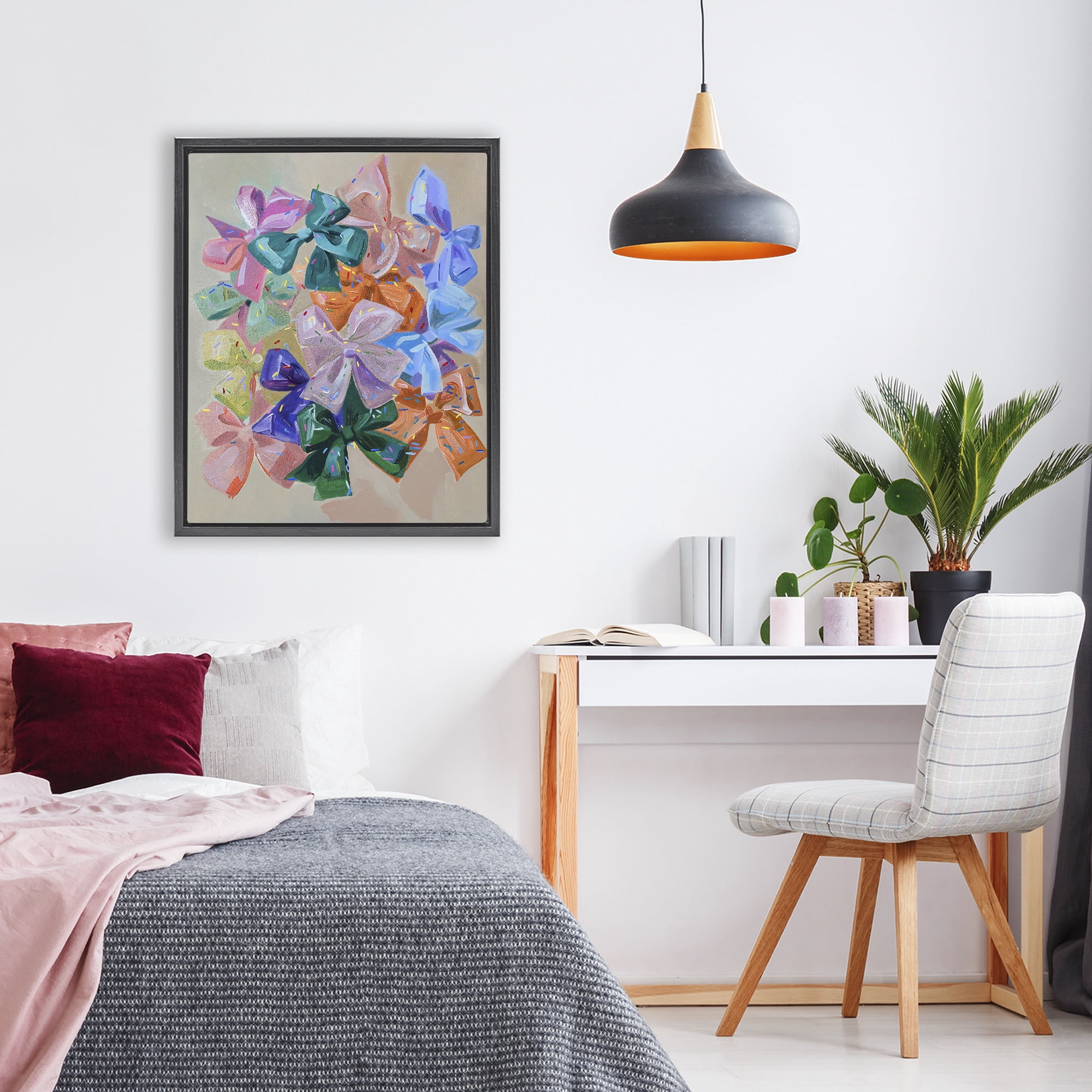 Stupell Industries Bright Bows Cluster with Sprinkles Black Framed Floater Canvas Wall Art, design by The Prints Vibe