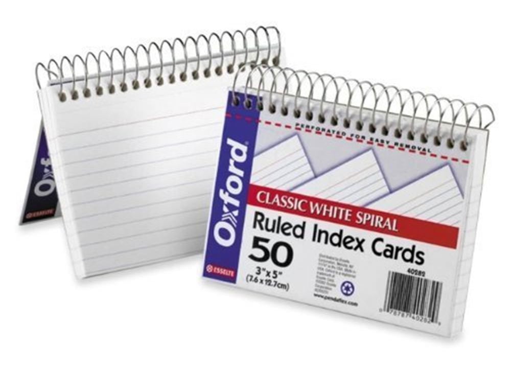 Oxford Spiral Ruled Index Cards, 3 x 5 Inches, White, 50 per Pack