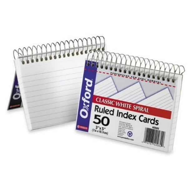 Oxford Spiral Ruled Index Cards, 3 x 5 Inches, White, 50 per Pack