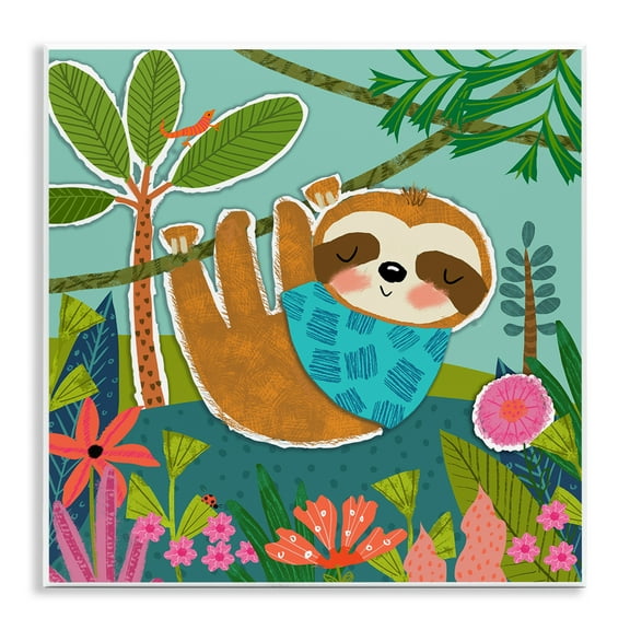 Stupell Industries Sleepy Sloth in Nature Animals Painting Unframed Art Print Wall Art, 12 x 12