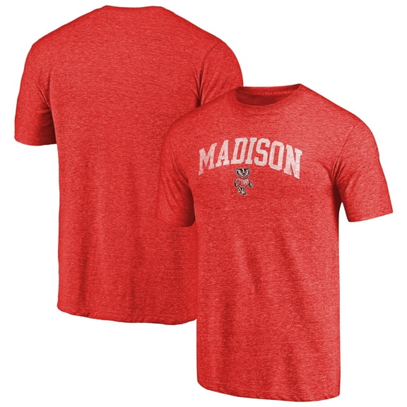 Men's Heathered Red Wisconsin Badgers Hometown Arched City Tri-Blend T-Shirt