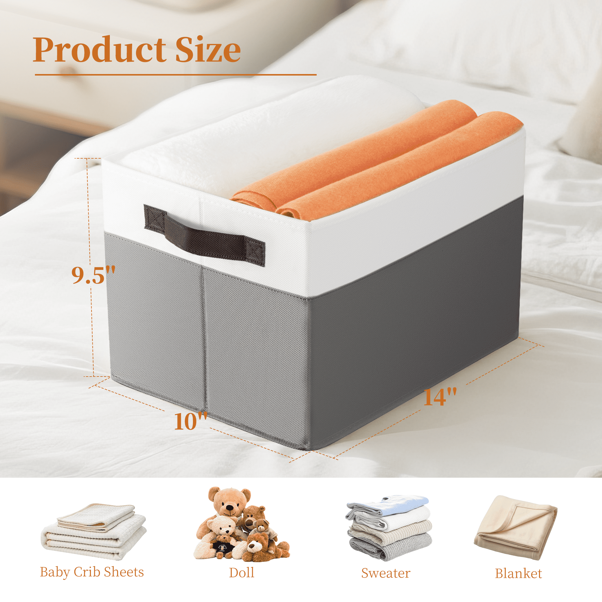 Criusia 4 Pack Large Cube Storage Bins for Shelves, Foldable Fabric Storage Cubes with Handles, Closet Organizers and Storage Bins for Clothes, Toys, Towels & Linen, Gray