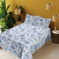 thumbnail image 2 of Ambesonne Floral Fitted & Flat Sheet with Shams 4 Pcs Set, Winter Art Flower Sketchy, King, Pale Blue and Dark Indigo, 2 of 5