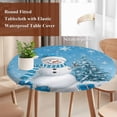 thumbnail image 4 of Blue Christmas Round Tablecloth, Fitted Table Cover with Elastic for 55"-60" Round Tables, Snowman Snowflake Gifts Xmas Tree Table Cloth Outdoor Indoor Dinning Party Waterproof Tablecloths, 4 of 7