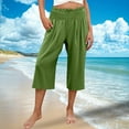 thumbnail image 5 of Pants for Women Elastic Waist Wide Capris High Waisted Pants Casual Summer Pockets Pant, 5 of 6