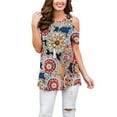 thumbnail image 1 of GORHGORH Summer Women Casual Open Shoulder Paisley Floral Print Short Sleeve Round Neck Blouse T-Shirt Top, 1 of 4
