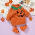 thumbnail image 3 of Toddler Baby Boy Girl Halloween Outfit Knitted Pumpkin Ghost Face Sweaters Crew Neck Pullover Sweatshirt Fall Winter Clothes, 3 of 8