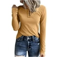 thumbnail image 6 of Byworldtasic Long Sleeve Henley T Shirts for Women Button Down Slim Fit Tops Scoop Neck Ribbed Knit Shirts, 6 of 7