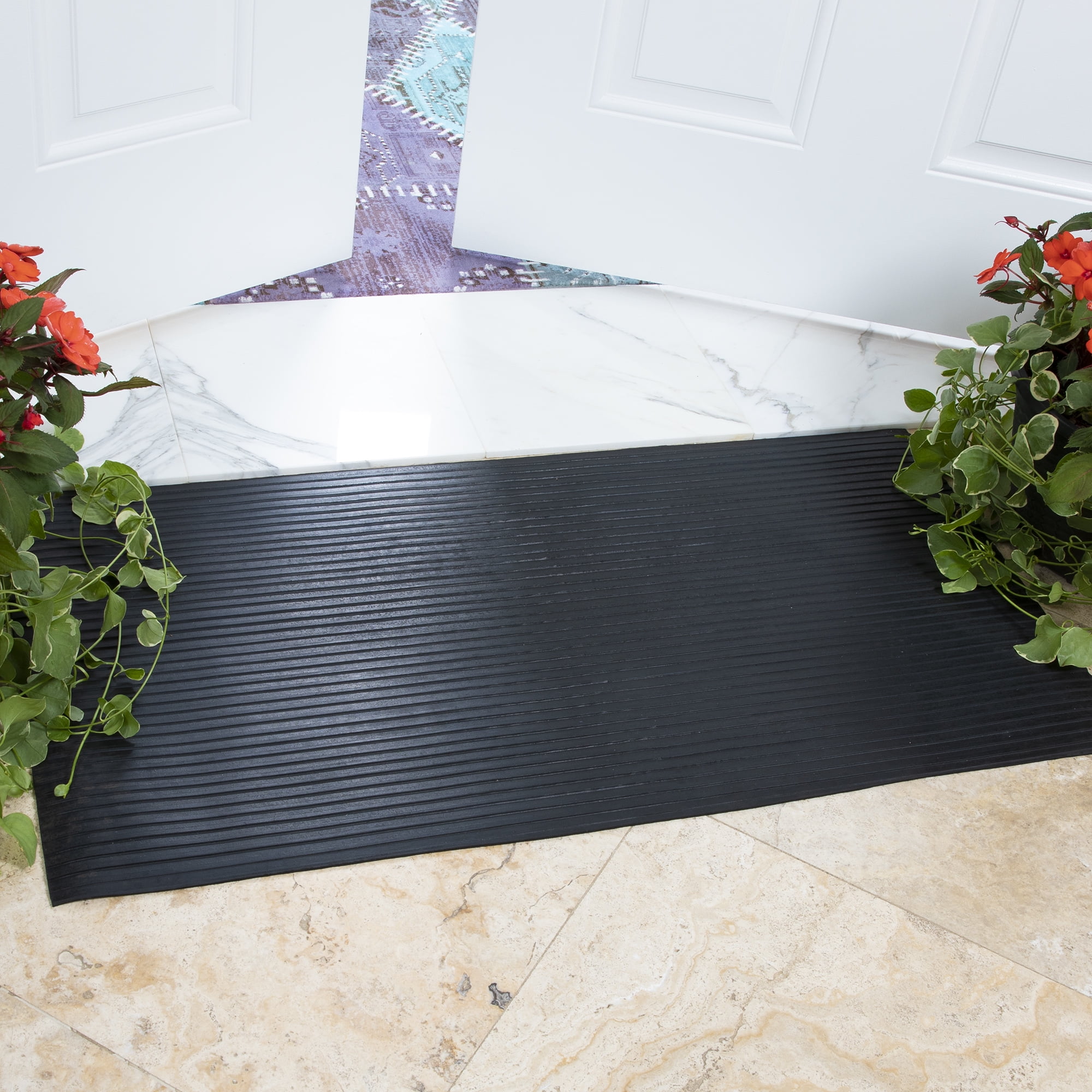 Ottomanson DirtOff Multipurpose Indoor/Outdoor Black Rubber Door Mat, 2' x 3'