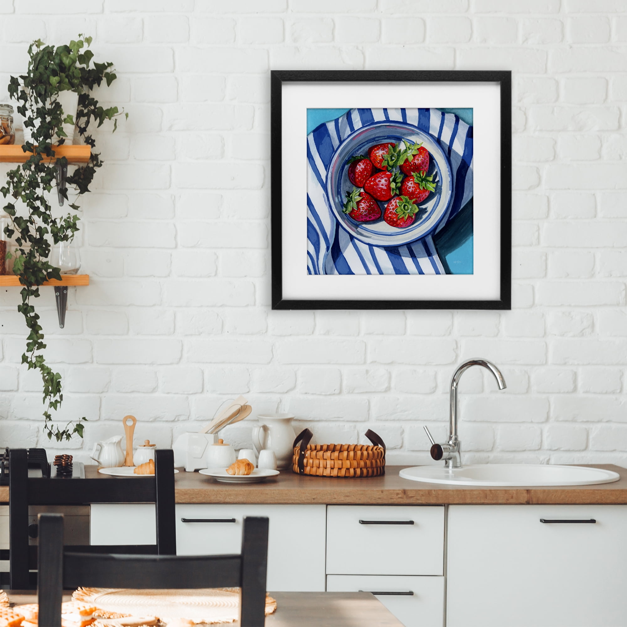 Stupell Industries Fresh Picked Kitchen Strawberries Black Framed Print Under Glass, design by Kate Jarvik Birch
