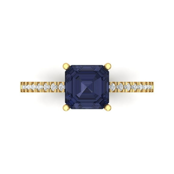 2.7ct Asscher Cut Blue Sapphire 14k Yellow Gold Engraving Statement Bridal Wedding Designer Ring Size 7.5