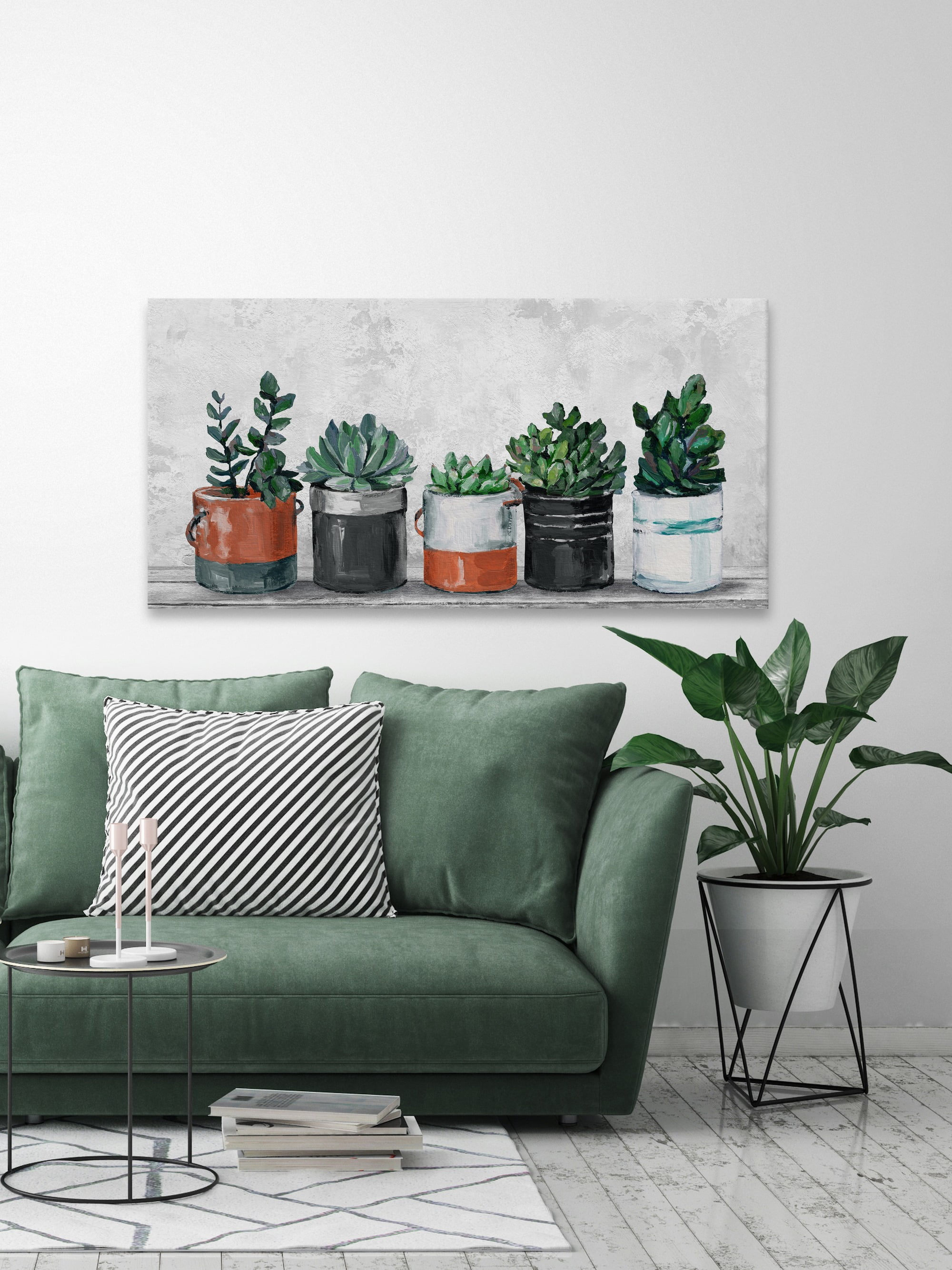 Marmont Hill Two-Toned Succulent Holders Canvas Wall Art, 18" x 36"