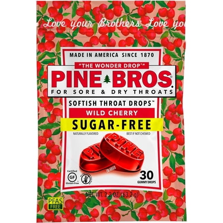 Pine Bros. Sugar Free Wild Cherry Gummy Sore Throat Drops, 24 Count